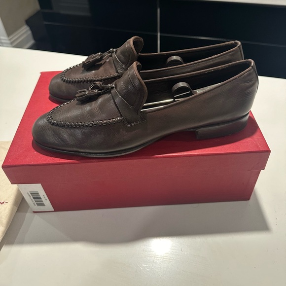 Salvatore Ferragamo Tokyo tasseled brown calf leather men’s loafers size 91/2D - Picture 4 of 6